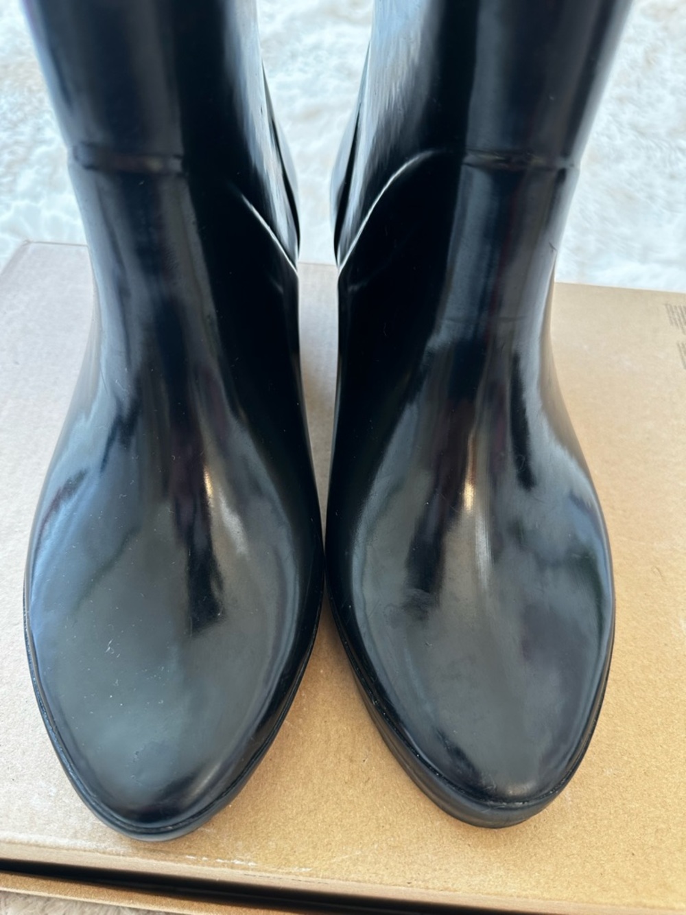 KATE SPADE Paloma Black Heeled Rain Boots Ivory Bow Rubber Ankle Booties Size 7 - Picture 3 of 10